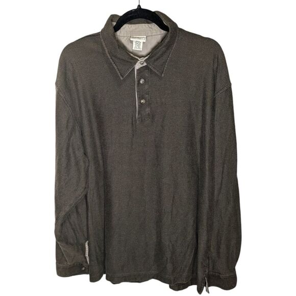 LL Bean Herringbone Polo Pullover Shirt Size XXL Brown 3 Button Casual 0 RW01 - Picture 1 of 4